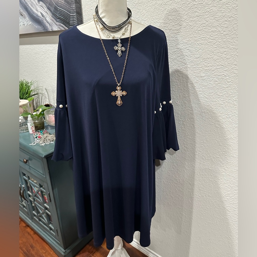 Cato Navy Dress with Pearl Accents on sleeves Sz xL